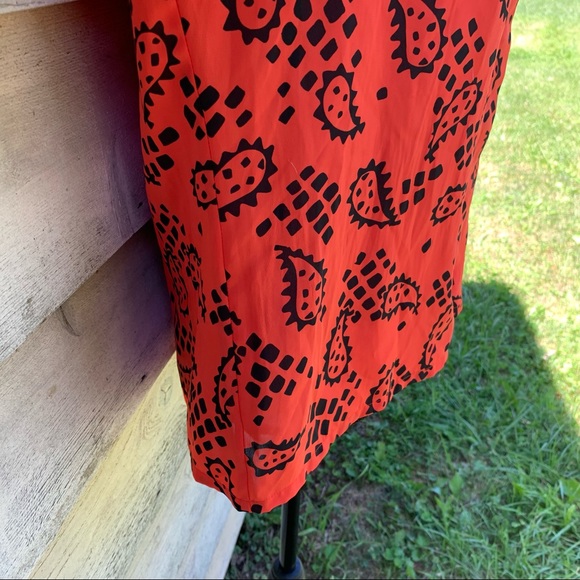 Vintage 80s Orange Block Paisley Print Long Puff Sleeve Button Down Popover Top - Picture 14 of 16